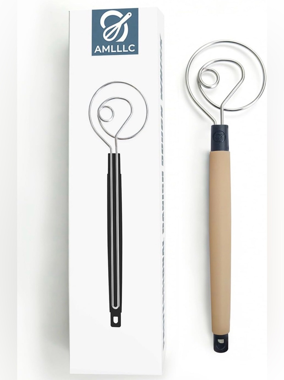 Danish Dough Whisk Heavy Duty 13.5" - Dishwasher-Safe Baking Tool (Beige)